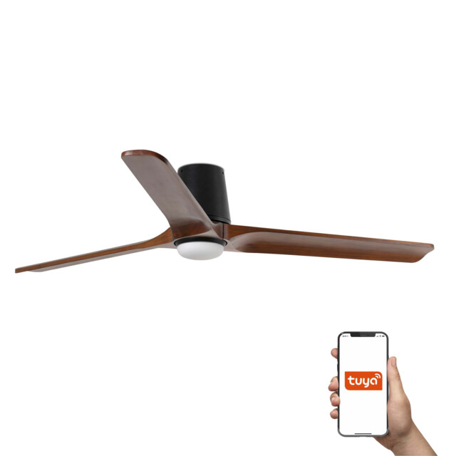 Heywood Tub 132cm Smart LED Ceiling Fan Black, Walnut Blades - image 1