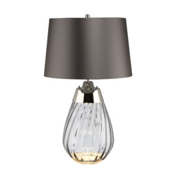 Lena 2 Light Small Smoke Table Lamp, Smoke-tinted Glass , Slate Shade, E27 - thumbnail 1