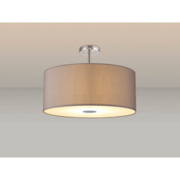 Baymont Polished Chrome 5 Light E27 Drop Flush With 60cm x 22cm Faux Silk Shade, Grey/White Laminate - thumbnail 2