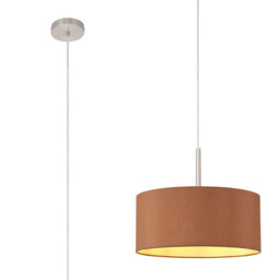 Baymont Satin Nickel E27 Single Pendant With 40cm x 18cm Dual Faux Silk Shade, Raw Cocoa/Grecian Bronze