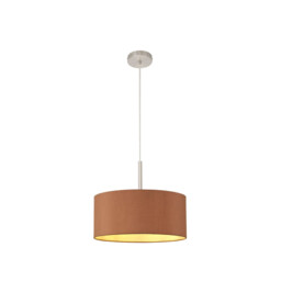 Baymont Satin Nickel E27 Single Pendant With 40cm x 18cm Dual Faux Silk Shade, Raw Cocoa/Grecian Bronze - thumbnail 5