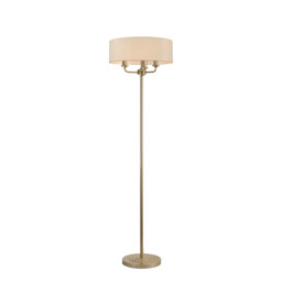 Banyan 3 Light Switched Floor Lamp With 45cm x 15cm Faux Silk Fabric Shade Champagne Gold/Ivory Pearl