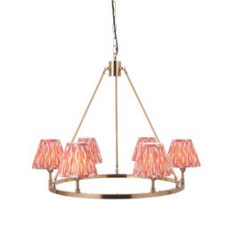 Chester Brushed Aged Brass Plate Pendant Light with Coral Pink Fabric Ikat Shade 16cm 6x B22