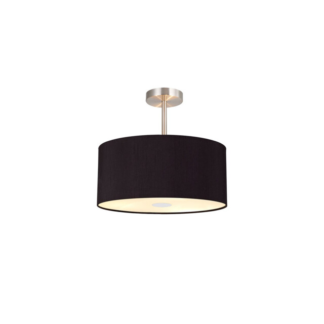 Baymont Polished Chrome E27 Semi Flush With 40cm x 18cm Dual Faux Silk Shade, Black/Green Olive - image 1