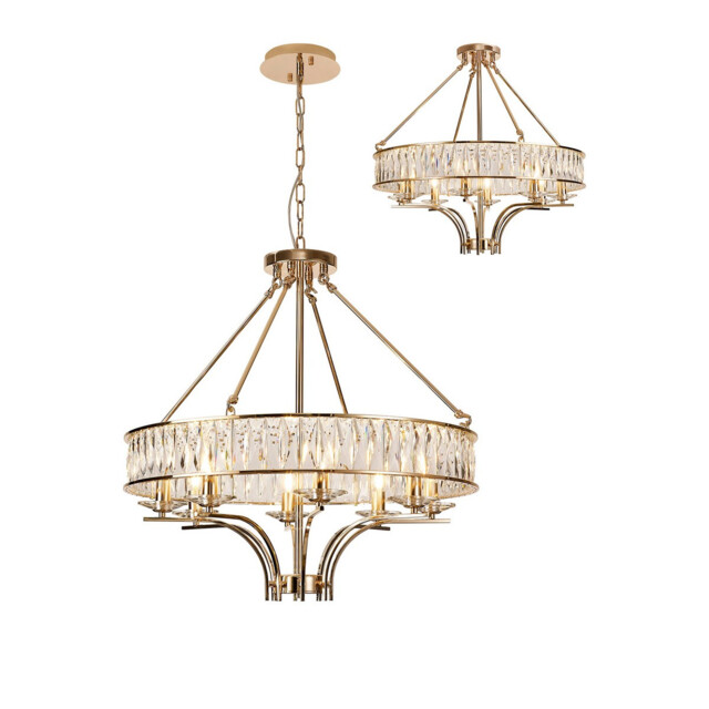 Vivienne Pendant/Semi Ceiling 8 Light E14 French Gold/Crystal - image 1