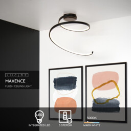 Maxence Modern Flush Ceiling Light - Ø 46cm - LED Dim. - 1x24W 3000K - 3 StepDim - Black - thumbnail 2