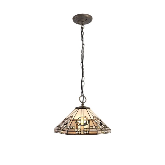 Ithaca 3 Light Downlighter Ceiling Pendant E27 With 40cm Tiffany Shade, White, Grey, Black, Clear Crystal, Aged Antique Brass - image 1