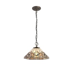 Ithaca 3 Light Downlighter Ceiling Pendant E27 With 40cm Tiffany Shade, White, Grey, Black, Clear Crystal, Aged Antique Brass