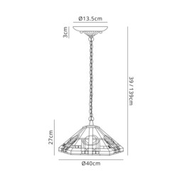 Ithaca 3 Light Downlighter Ceiling Pendant E27 With 40cm Tiffany Shade, White, Grey, Black, Clear Crystal, Aged Antique Brass - thumbnail 2
