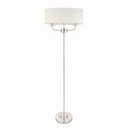Nixon 2 Light Floor Lamp Nickel Plate, White Silk Effect, Crystal Glass, E14