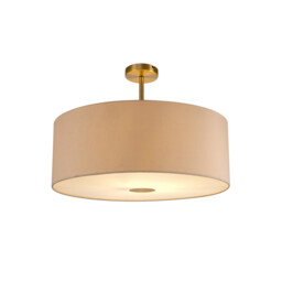 Baymont Antique Brass E27 Semi Flush With 60cm x 22cm Dual Faux Silk Shade, Nude Beige/Moonlight