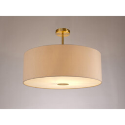 Baymont Antique Brass E27 Semi Flush With 60cm x 22cm Dual Faux Silk Shade, Nude Beige/Moonlight - thumbnail 2