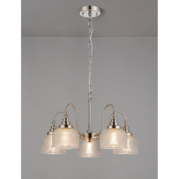 DeRuyter 57cm Semi Flush/Pendant, 5 Light E27, Satin Nickel/Clear Glass - thumbnail 3