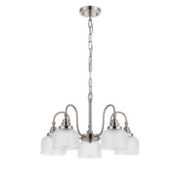 DeRuyter 57cm Semi Flush/Pendant, 5 Light E27, Satin Nickel/Clear Glass - thumbnail 5