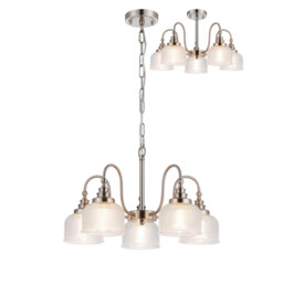 DeRuyter 57cm Semi Flush/Pendant, 5 Light E27, Satin Nickel/Clear Glass - thumbnail 1