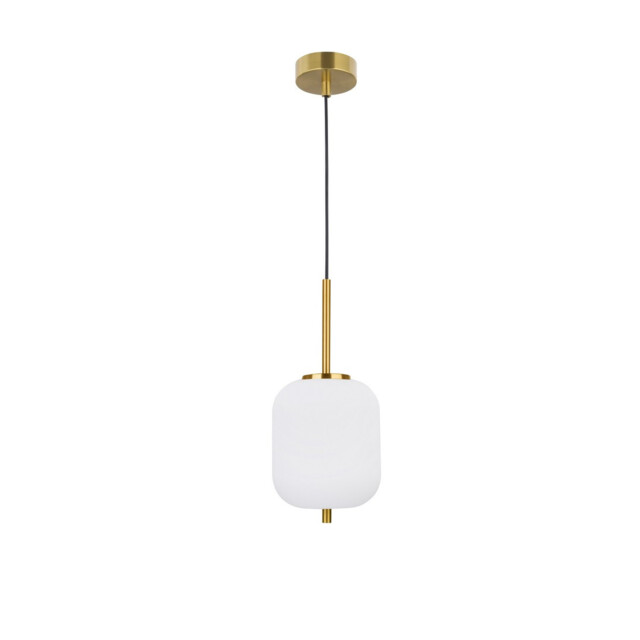 Lato 16.5cm Globe Pendant Ceiling Light Opal Glass Antique Brass Metal Black Fabric Wire LED E14 - image 1