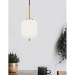 Lato 16.5cm Globe Pendant Ceiling Light Opal Glass Antique Brass Metal Black Fabric Wire LED E14 - thumbnail 2
