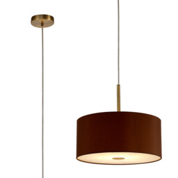 Baymont Antique Brass E27 Single Pendant With 40cm Dual Faux Silk Shade, Raw Cocoa/Grecian Bronze