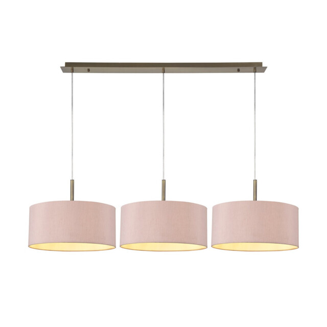 Baymont Antique Brass 3 Light E27 Linear Pendant With 40cm x 18cm Dual Faux Silk Shade, Taupe/Halo Gold - image 1