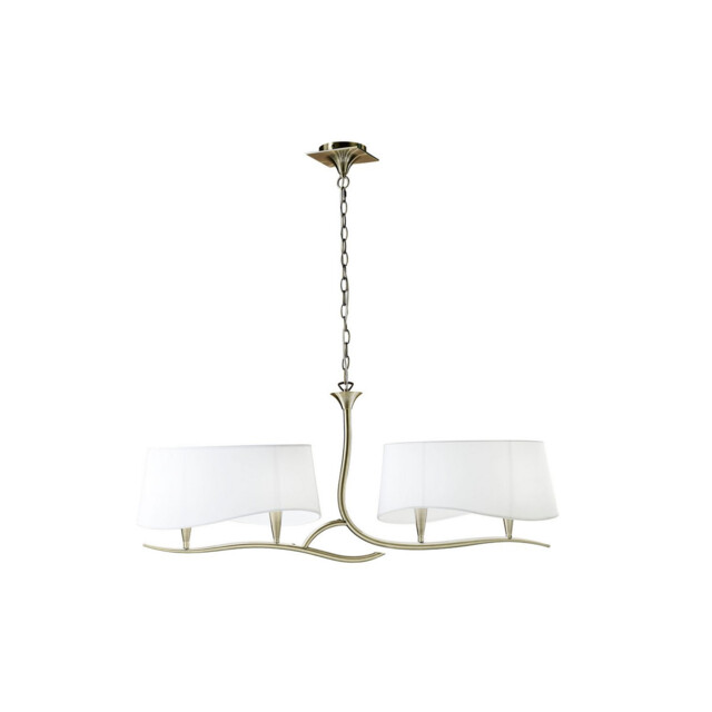 Ninette Linear Pendant 2 Arm 4 Light E14, Antique Brass With Ivory White Shades - image 1