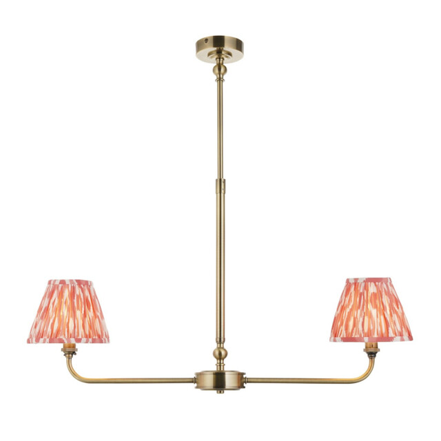 Lille Antique Brass Plate Pendant Light with Coral Pink Fabric Ikat Shade 16cm 2x B22 - image 1