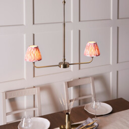Lille Antique Brass Plate Pendant Light with Coral Pink Fabric Ikat Shade 16cm 2x B22 - thumbnail 3