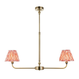 Lille Antique Brass Plate Pendant Light with Coral Pink Fabric Ikat Shade 16cm 2x B22 - thumbnail 1