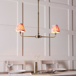 Lille Antique Brass Plate Pendant Light with Coral Pink Fabric Ikat Shade 16cm 2x B22 - thumbnail 5