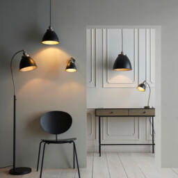 Franklin 23cm Pendant Ceiling Lamp, Aged Pewter Plate, Matt Black Paint - thumbnail 3