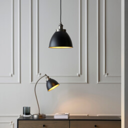 Franklin 23cm Pendant Ceiling Lamp, Aged Pewter Plate, Matt Black Paint - thumbnail 5