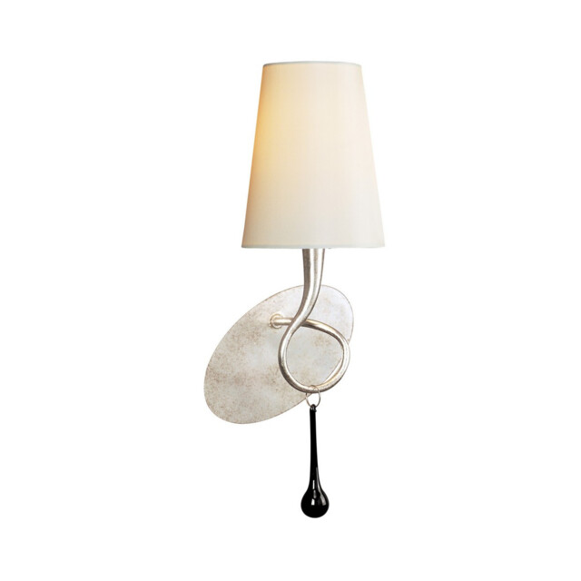 Paola Wall Lamp Switched 1 Light E14, Silver Painted With Cream Shade & Black Glass Droplets - image 1