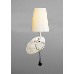 Paola Wall Lamp Switched 1 Light E14, Silver Painted With Cream Shade & Black Glass Droplets - thumbnail 2
