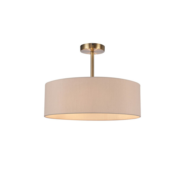 Baymont Antique Brass 3 Light E27 Semi Flush Fixture, With 45cm x 15cm Dual Faux Silk Shade, Nude Beige/Moonlight - image 1