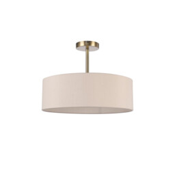 Baymont Antique Brass 3 Light E27 Semi Flush Fixture, With 45cm x 15cm Dual Faux Silk Shade, Nude Beige/Moonlight - thumbnail 5