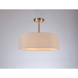 Baymont Antique Brass 3 Light E27 Semi Flush Fixture, With 45cm x 15cm Dual Faux Silk Shade, Nude Beige/Moonlight - thumbnail 2