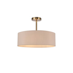 Baymont Antique Brass 3 Light E27 Semi Flush Fixture, With 45cm x 15cm Dual Faux Silk Shade, Nude Beige/Moonlight - thumbnail 1