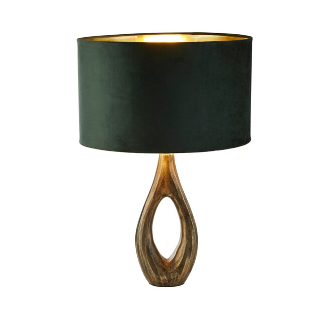 Bucklow Table Lamp, Antique Brass, Green Velvet Shade - image 1
