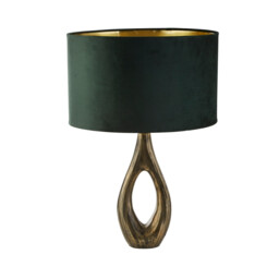 Bucklow Table Lamp, Antique Brass, Green Velvet Shade - thumbnail 2