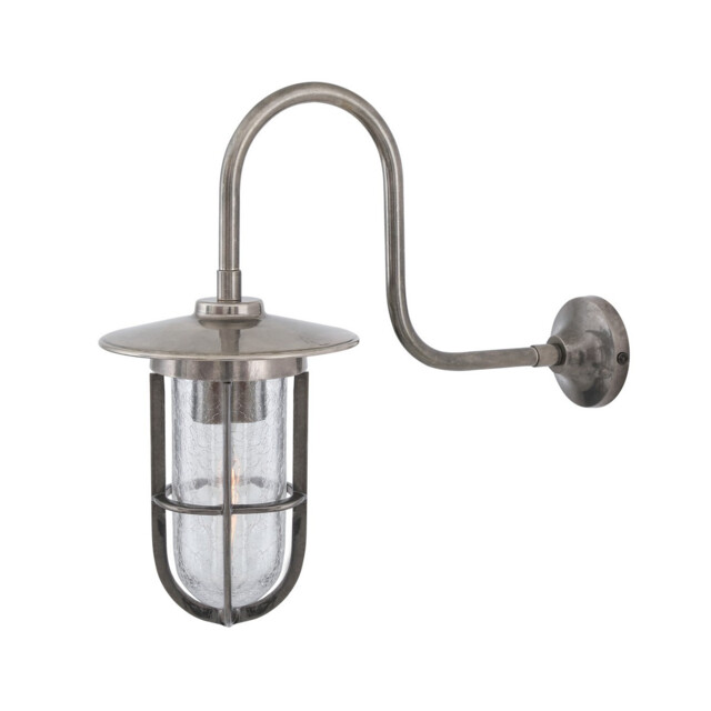 Fabo Outdoor Wall Light, Antique Silver, Crackled Glass, IP65