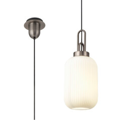 Yorktown 1 Light Pendant E27 20cm Tubular Ribbed Glass, Opal Antique Silver, Black - thumbnail 1