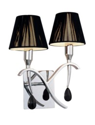 Siena Wall Lamp Switched 2 Light E14, Polished Chrome with Black Shades And Black Crystal