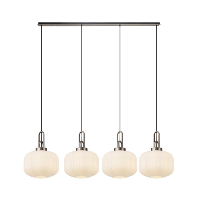 Yorktown Linear Pendant, 4 x E27, Antique Silver/Matt Black With 30cm Pumpkin Shaped Ribbed Opal Glass - image 1