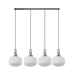 Yorktown Linear Pendant, 4 x E27, Antique Silver/Matt Black With 30cm Pumpkin Shaped Ribbed Opal Glass - thumbnail 5