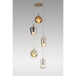Elsa Pendant With Mixed Shades, 5 Light E27, Clear/Chrome/Bronze/Copper Glass With Frosted Inner Cone, Gold Frame - thumbnail 2