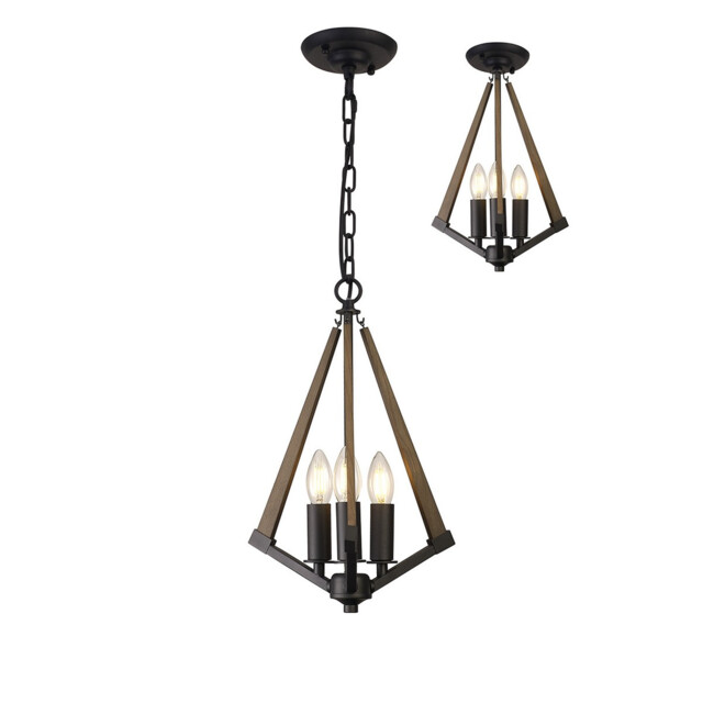 Hilton Tetragonal Pendant 3 Light E14 Satin Black/Dark Grey Wood - image 1
