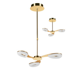 Juno Telescopic Convertible To Semi Flush 3 Light 15W LED 3000K, 1350lm, Satin Gold/Frosted Acrylic/Gold