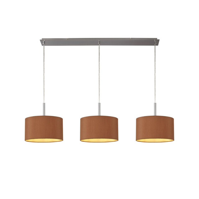 Baymont Satin Nickel 3 Light E27 Linear Pendant With 30cm x 17cm Dual Faux Silk Shade, Raw Cocoa/Grecian Bronze - image 1