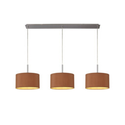 Baymont Satin Nickel 3 Light E27 Linear Pendant With 30cm x 17cm Dual Faux Silk Shade, Raw Cocoa/Grecian Bronze - thumbnail 1