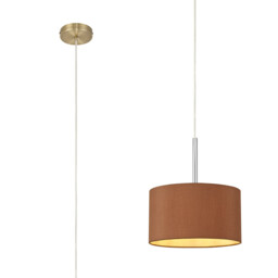 Baymont Antique Brass E27 Single Pendant With 30cm x 17cm Dual Faux Silk Shade, Raw Cocoa/Grecian Bronze