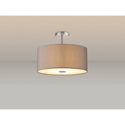 Baymont Polished Chrome 5 Light E27 Drop Flush With 40cm x 18cm Faux Silk Shade, Grey/White Laminate - thumbnail 2